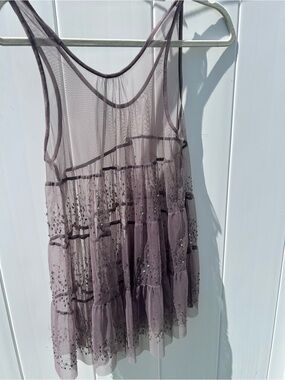 Chan Luu Sheer Mesh and Sequins tank top with Iridescent Sequins